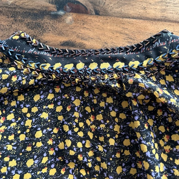 Free People Beaded Black and Yellow Poppy Elastic Blouse - Picture 6 of 7